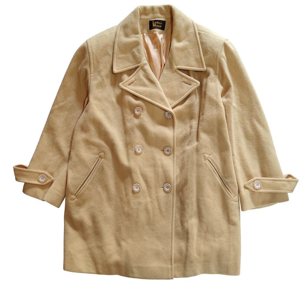 Vintage Cream 100% Wool Coat USA Made Double Breasted
